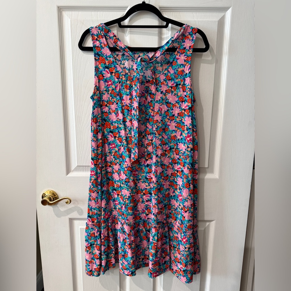 LOFT Pink and Blue Sleeveless Floral Mini Dress